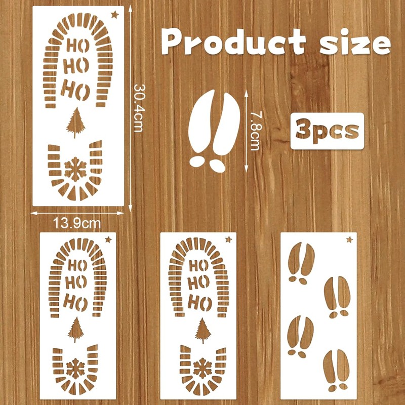 Christmas Santa Footprint, 3 Pieces Santa Claus Footprints Stencil, Reusable