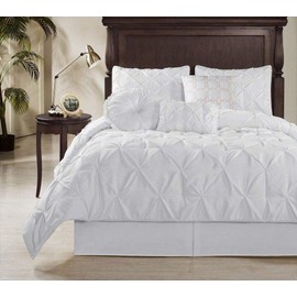 HNU 7 Piece Pintuck Comforter Set Queen, Pinch Pleated Classic Contemporary Elegant Textured Decorative White Bedding Warm Soft Cozy Comfy Microfiber Fabric