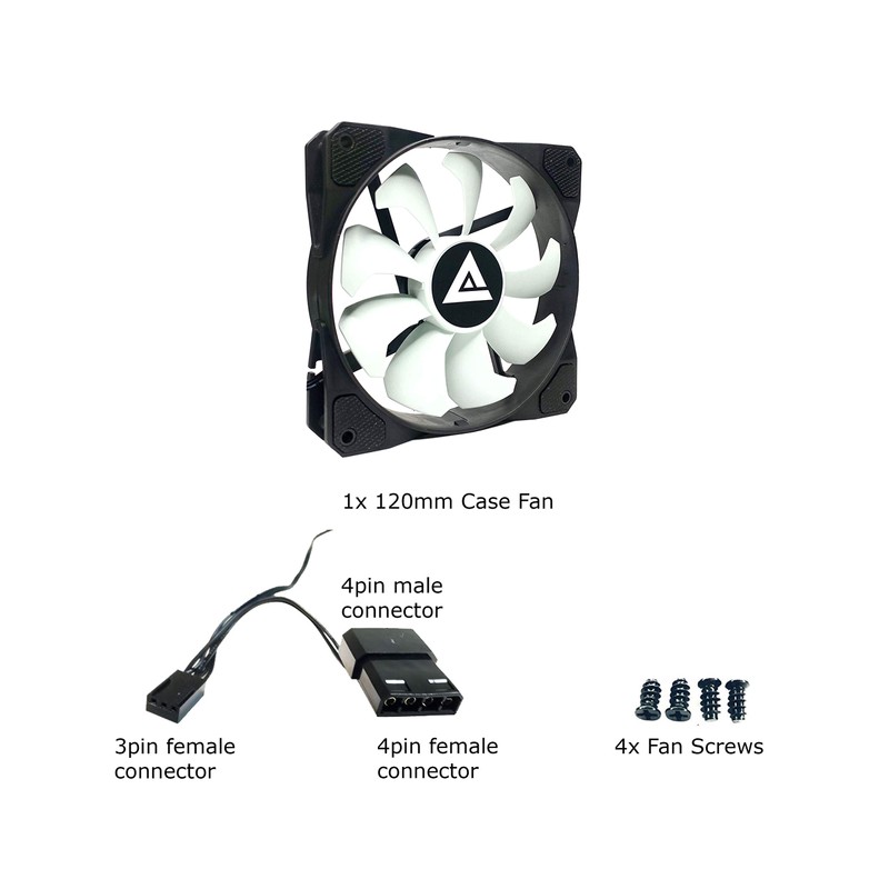 APEVIA 12S-WB 120mm 4pin Molex & 3pin Motherboard Silent Black/White