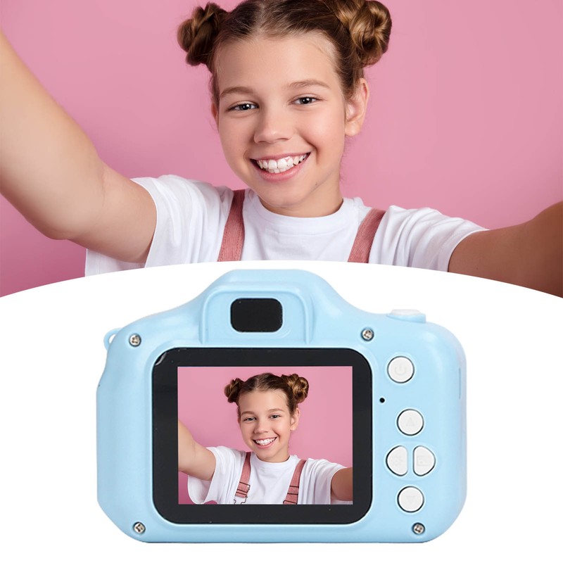 Kids Camera 2.0in IPS Screen Blue Comfortable Grip Rounded Body