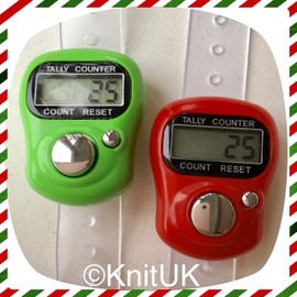 KnitUK Tally Counter - LCD (Finger-Held). Pack of 2. Green & Red Digital Knitting Row Counters