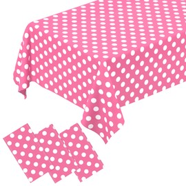 QISOLIY 3 Packs Minnie Mouse Table Cloths Pink Polka Dot Tablecloth Disposable Plastic Waterproof Picnic Table Pink and White Dots Minnie Tablecover for Birthday Party Bridal Shower 54 x 108 Inch