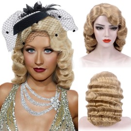 MEDISIFA 1920s Wig for Women Short Finger Wave Party Wig Synthetic Full Vintage Wigs for Womens Lady Cosplay Costume Fancy Dress 20s Flapper Wig (Platinum Blonde)