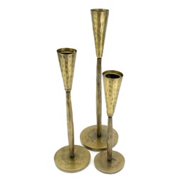 ANNA HOME Handcrafted Rustic Antique Brass-Coated Candle Holder Set, Set of 3, Decorative Hammered Stands, Gold, C1400