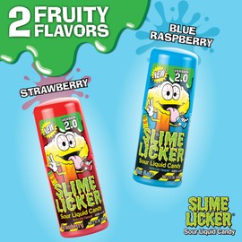 TOXIC WASTE - Slime Licker 2.0 - Sour Liquid Candy - Flavors: 1 Strawberry & 2 Blue Razz - 2 oz. Bottles - 3-Pack