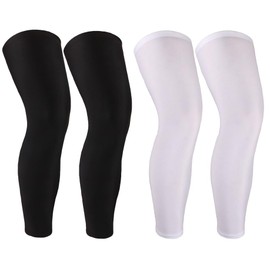 2 Pairs Full Leg Compression Sleeve, Calf Compression Sleeve Women Men with Anti-slip Silicone Strips, Long Compression Leg Sleeves for Men Women Sports Cycling Running Basketball (Black+White, XXL)