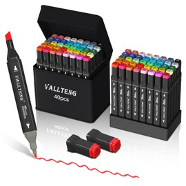 Vallteng 40 Colours Alcohol Markers Set,Permanent Art Markers Set,Dual Tips Colouring Pens for Adult Drawing Coloring Illustration Graphic Designing with Carrying Case and Base