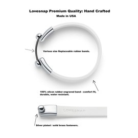 LoveSnap Mindfulness Anxiety Relief and Stress Relief Snap Bracelet - X-Small Size, 100% Silicone Rubber Band with Silver Closure, Includes 5 Shade Bands for Positive Thinking - Silver White