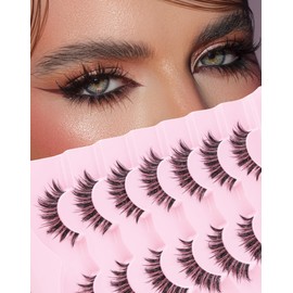 Jiocolor Manga Lashes Clear Band False Eyelashes Wispy Lashes Fairy Lashes Anime Fake Lashes Natural Look Eyelashes Wet-Look Spiky Anime Strip Lashes 7 Pairs Pack XA68