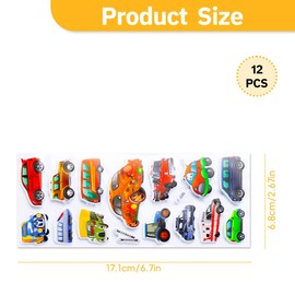Lotsdonxia 12 Sheets 3D Puffy Car Stickers, 200+ Pcs Vehicle Theme Waterproof Removable Decals for Kids' DIY Crafts, Party Bag Fillers & Scrapbooking Activities