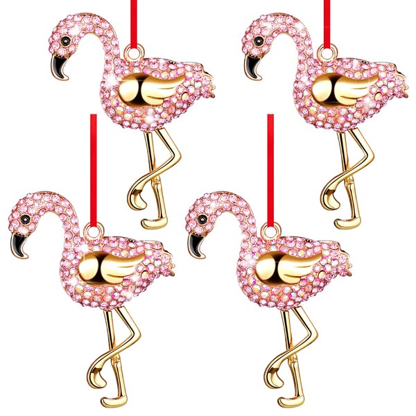 4 Pcs Flamingo Christmas Tree Ornament Crystal Pink Christmas Tree