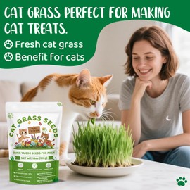 18oz Large Pack Cat Grass Seeds Bulk - Over 14000+ Premium Cat Grass for Indoor Cats & Pets, High Germination Rate & Easy to Grow, Non-GMO Wheat Grass Seed for Planting(510g)