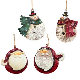 BESTOYARD Christmas Tree Pendant Vintage Iron Chubby Snowman Santa Claus Figures Christmas Hanging Decoration 4 Pieces (Random Style)