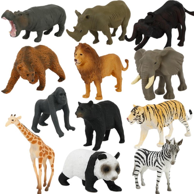 12PCS Mini Forest Animals Figures Toy Simulation Forest Animals Figurines