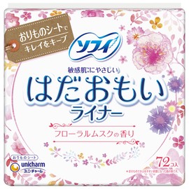 Sofy Hadaomoi Liner, Floral Musk Scent, 72 Packs