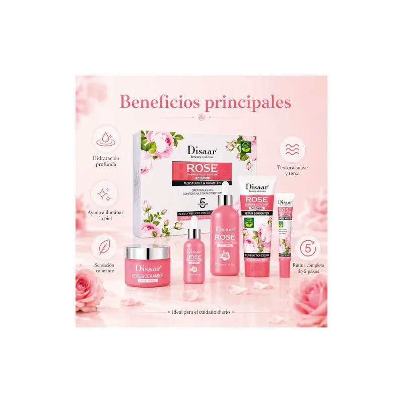 Crema Extracto Rosas. Ceramidas, Arrugas, Hidratante, 5 Pzs