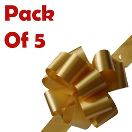Golden Ribbon Pull Bows 50mm Large Gift Wrap Bows Florist Pull Bows Ribbon for Gift Wrapping Flower Arrangements Gift Baskets Hamper Wedding Cars Party Decorations 5 Pieces