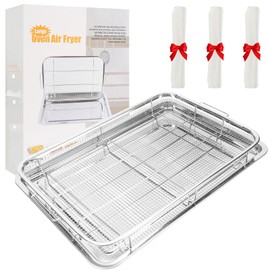 Foedo 18 Inch Oven Air Fryer Basket and Tray, Extra Large Stainless Steel Air Fryer Basket with 100 PCS Parchment Papers, Dishwasher Safe & Rustproof (18.7" X 12.8")