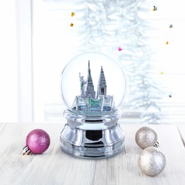 New York City Skyline with Silver Base Water Snow Globe