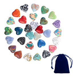 Pack of 30 Healing Crystal Gemstones, Colourful Heart Stones, Gemstones for Children, Valentine's Day Heart, Colourful Inlaid Lucky Stone for Meditation, Chakra, Energy Balancing, Balancing, DIY Raffia