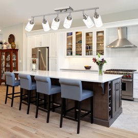 Wanluce 6 Light Track Lighting Fixtures Brushed Nickel Track Lighting Kit Ceiling Mount Vanity Light Bathroom Track Lighting Fixtures with Clear Glass Rotatable Ceiling Kitchen Track Lighting Fixtures