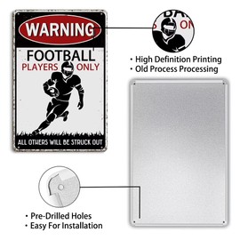 Football Metal Tin Sign Vintage Football Poster Plaque Signs Gifts for Boys Room Home Wall Decor Warning Football Players Only All Others Will Be Struck Out 8x12 Inch