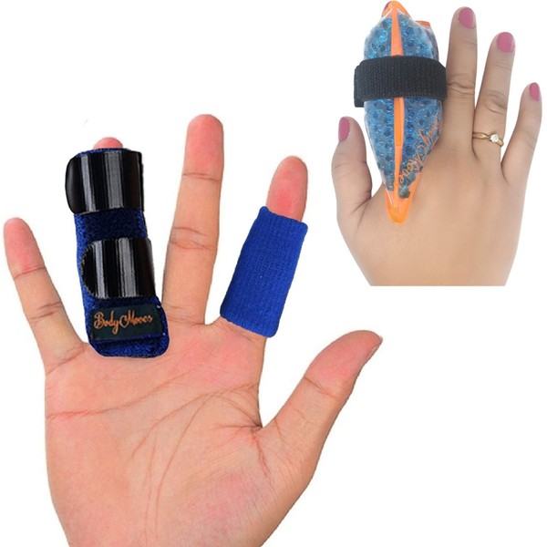 BodyMoves Finger Splint Plus Sleeve (3 pc Set, Aqua Blue)
