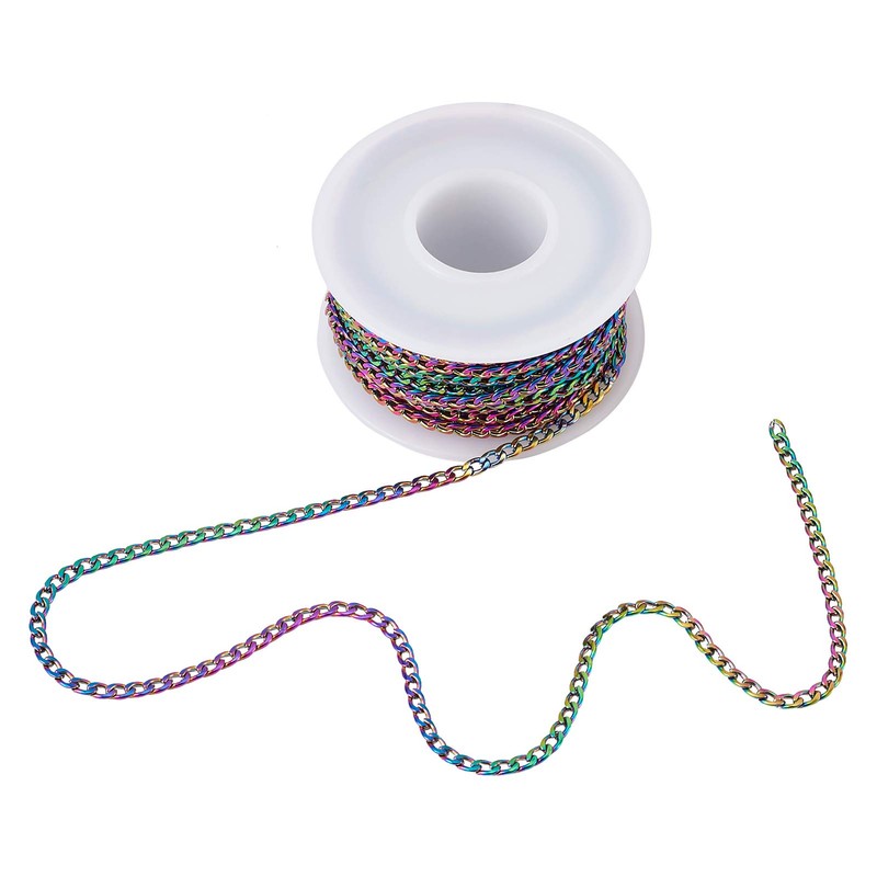 PandaHall 16FT/Roll 304 Stainless Steel Curb Chains Unwelded Colorful Twist