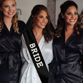 Chanaco Bride to Be Sash Black Bachelorette Party Favors Bridal Shower Decorations Double Edge Center Cascade Veil with Comb Pearls Sashes Wedding Accessories Engagement Gifts