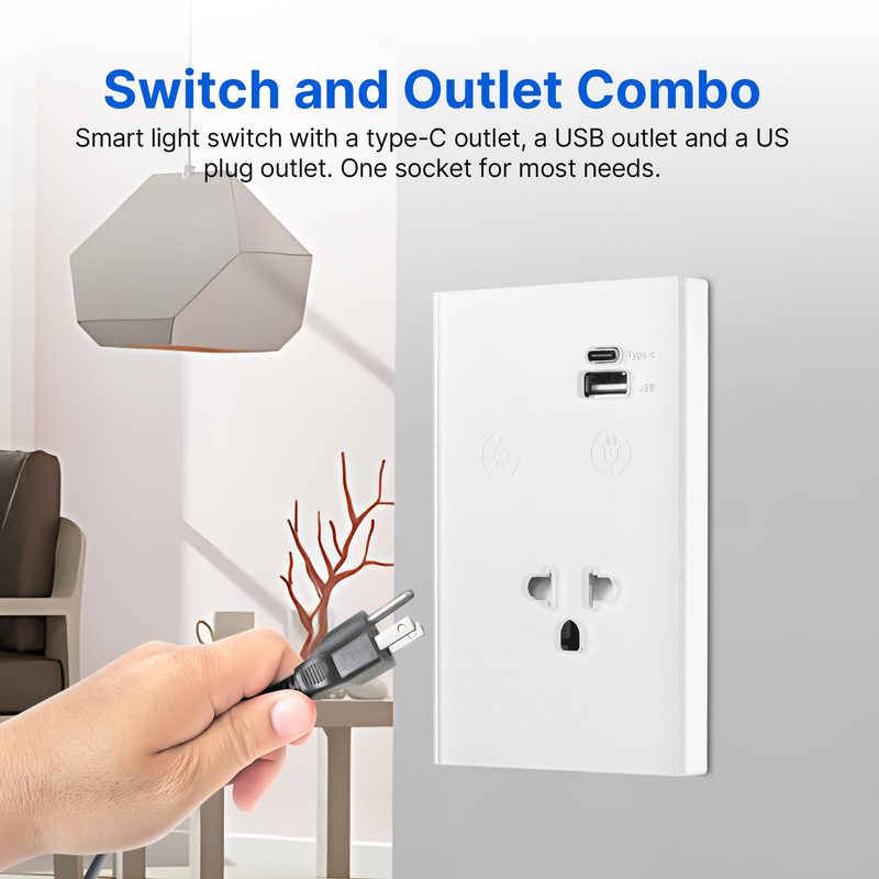 2.4GHz WiFi Wall Touch Light Switch with Type-C USB Power