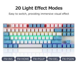 iBlancod K87 87 Keys Wired Mechanical Keyboard Metal Panel Two-color Injection Keycap 20 Light Effects Blue&White(Blue Switches)