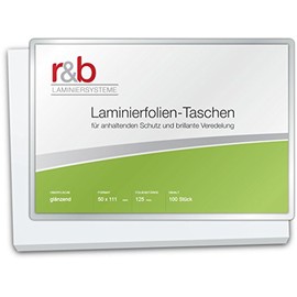 R & B Ft, 50x111, 125 Laminating Film 50 x 111 mm; 2 x 125 Micron, Pack of 100 Labels for Counter