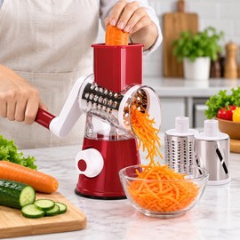 Rotary Vegetable Slicer for Meal Prep – Manual Drum Grater with Stainless Steel Blades for Fruits, Vegetables & Cheese