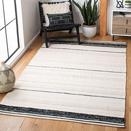 Safavieh Striped Kilim Collection STK512A Hand-Woven Cotton Area Rug, 3' x 5', Ivory/Black