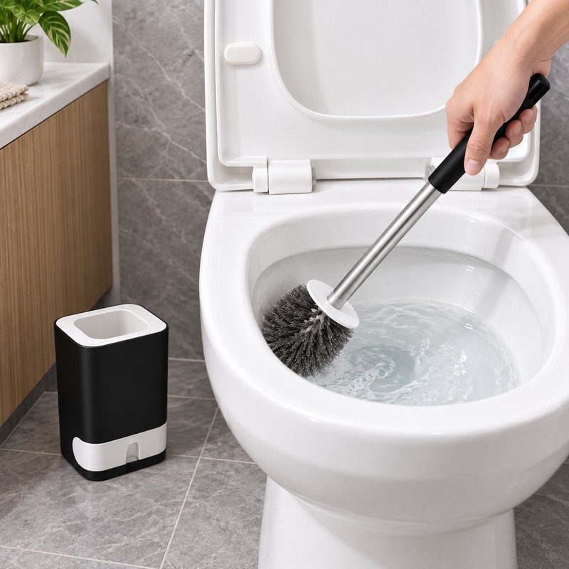 Wall-Mounted Toilet Brush with Drainable Base – Long Handle Bathroom
