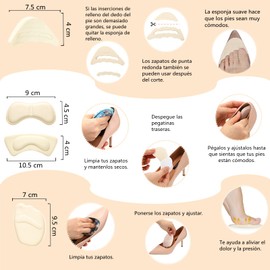Almohadillas de Talón, Metatarsianas Adheribles y Rellenador de Zapatos para Zapatos de Mujer y Hombre, Plantillas de Bola de pie, Alivio Dolor en el Antepié, Prevención Callos y Ampollas, Antideslizante (20 PCS)