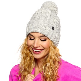 ELIMELI 19005 Women's Winter Hat Warm Knitted Hat with Bobble Slouch Beanie Women's for Winter Bobble Hat Made in EU Choice of Colours, gray