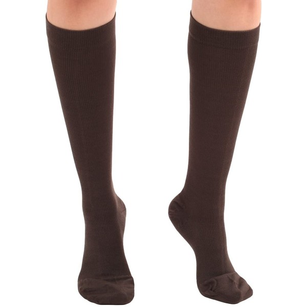 Graduated Cotton Compression Socks - Unisex Firm Support 20-30mmHg, Support Knee High's - Closed Toe, Color Brown, Size Large- Absolute Support, SKU: A105 …