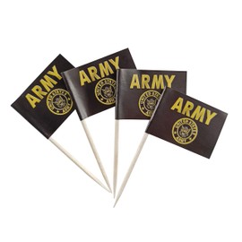 JBCD US Army Flag Gold Crest Toothpick Flag Mini Small Cupcake Topper Flags, 100 pcs
