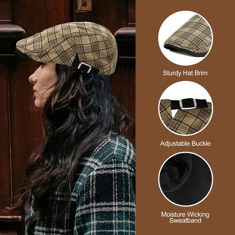 YAMEIZE Retro Plaid Men's Flat Cap - Hat Baker Boy