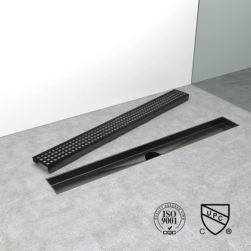 Elefloom Linear Shower Drain, 28 inch Black Drain with Removable