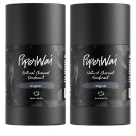 PiperWai Natural Deodorant w/Activated Charcoal | Odor Protection, Vegan, Aluminum Free, Shark Tank Product for Women & Men | Great for Travel, & Gifts | 2.6 oz (75g) Original Scented Stick 2-Pack