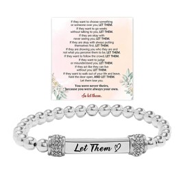 God Is In Control Dainty CZ Beaded Stretch Bracelet, Motivational Stainless Steel Engraving Tube Bracelets Inspirational Chain Crystal Energy Faith Jewelry for Women Men (Let CZ silver)