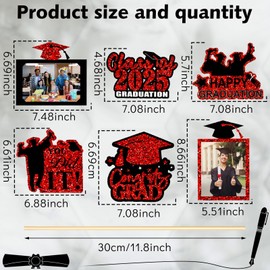 Spiareal 30 Pc 2025 Graduation Decorations Glittering Graduation Centerpiece for Tables Sticks Class of 2025 Photo Centerpiece Table Topper Grad Party Decoration for College Congrats(Red and Black)