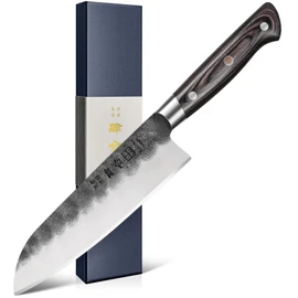 kanngou 7 Inch Santoku Knife, Black Forged Japanese Chef Knife with AUS-8 Alloy Steel, Japanese Santoku Knife with Full Tang Pakkawood Handle, Christmas Gift with Premium Box (7 Inch Santoku Knife)
