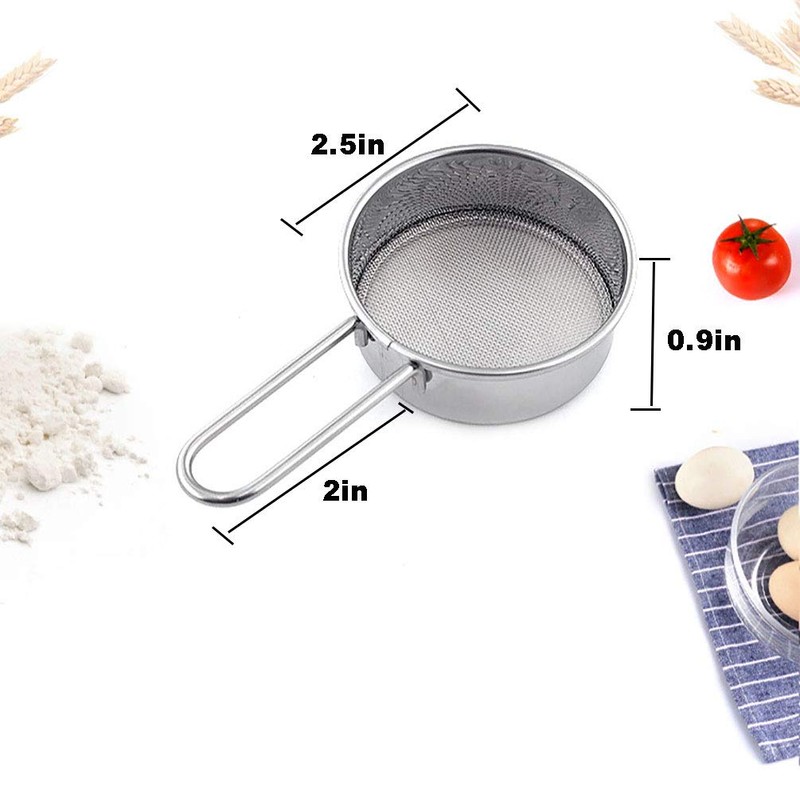 Goeielewe Stainless Steel Strainer with Long Handle, Flour Sieve Mini