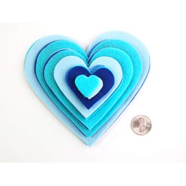 Playfully Ever After 1 to 6 inch Multi-Size Color Pack 24pc Felt Hearts (LightBlue/MilitiaBlue/NavyBlue/Turquoise)