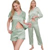 WJing Yi Jia Womens 5Pcs Silk Pajamas Set XS-2XL Satin