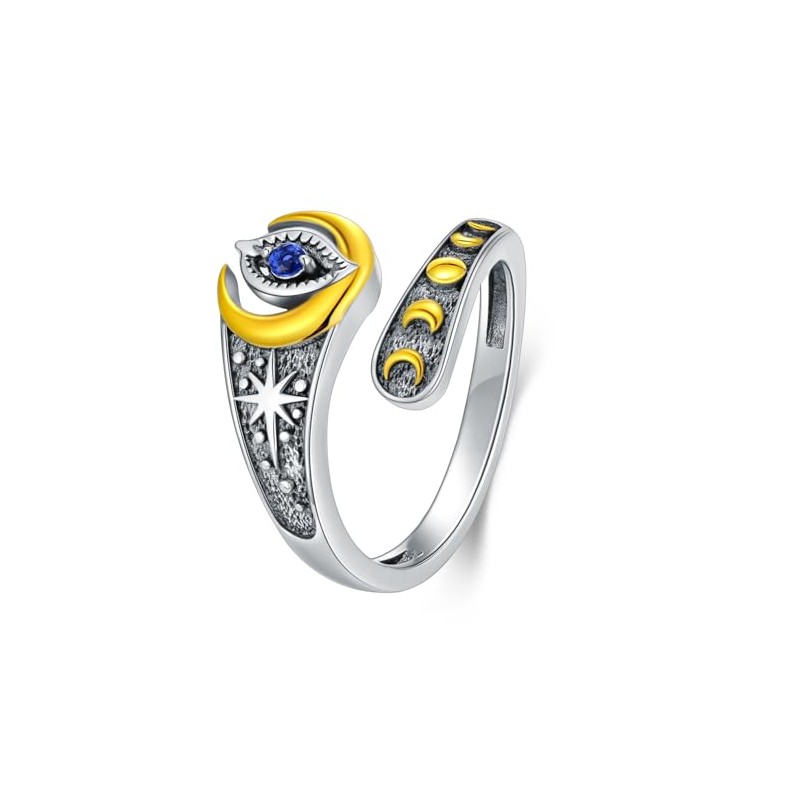 HUKKUN Evil Eye Ring Sterling Silver Evil Eye Spoon Ring
