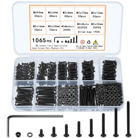 QOOSIKICC 1065 Pcs M2 Screw Assortment, Bolts and Nuts Kit, Hex Socket Button Head Cap Screws and Nuts and Washers Set, Metric Machine Screw Assortment Kit (1065, M2)